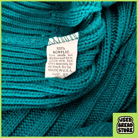 Vintage 80s/90s Green Oversized Rib-Knit Sweater Unisex Small USA Todays News - Picture 4 of 4